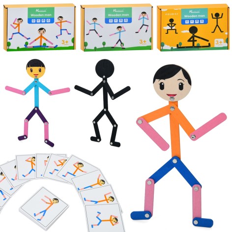 Дерев'яна іграшка рухливий чоловічок/рухлива фігурка, 31см, повтори рух, картки, мікс видів, в кор-ц