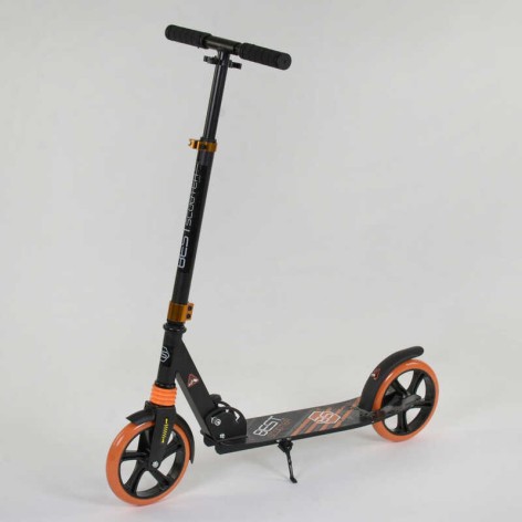 Самокат двоколісний Best Scooter, чорний, затискач керма, кольорові колеса PU d=20 см, 1 амортизатор