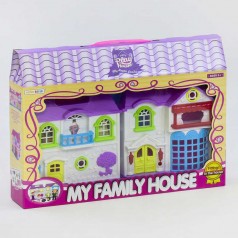 Домик игрушечный 2 этажа, 3 фигурки персонажей, питомец, свет, звук, на батарейках, в коробке