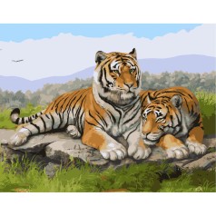Картина за номерами Сім'я тигрів 40х50 см (VA-0561) з лаком та рівнем TM Strateg