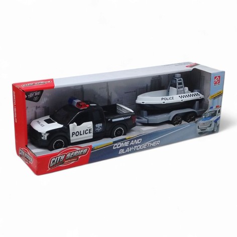 Є відеоогляд! Машина "Полиция с прицепом и катером", свет, звук