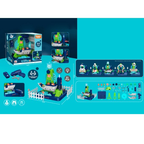 Набор с фигурками парк развлечений/аттракцион 24см, подвижные детали, шуруповерт, звук, свет, отвертка, фигурки 3шт, на бат-ке, в кор-ке, 32-31-26,5см 