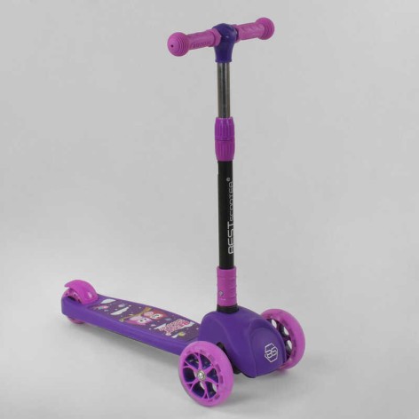 Самокат триколісний Best Scooter, фіолетовий, підсвічування коліс та дисків, колеса PU, складане кермо