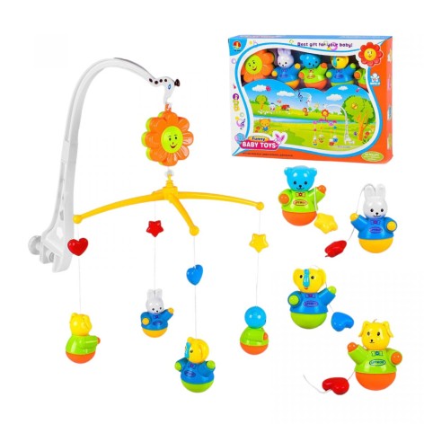 Музыкальная карусель подвеска JIE GAO "Микс цветов" с заводным механизмом и брязкальцами (6.3x34x25.5 см)