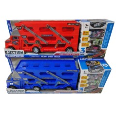 Трейлер 32см, трек(запуск), машинки(метал, 6шт, 7см), 2 кольори, в кор-ці, 44-15-8,5см 