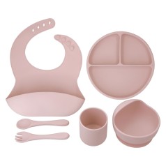 Набір силіконового дитячого посуду Lindo рожевий