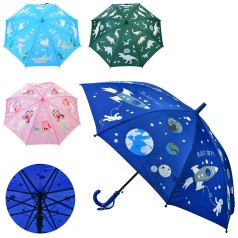 Парасолька дитяча змінює колір, довжина 67см, тростина 62см, діаметр 88см, спиця 48см, тканина, 4 види, в п/е 