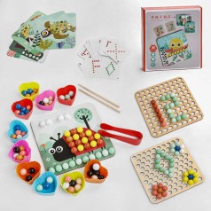 Дерев'яна гра в кор, 10 силіконових кулінарних форм, 81 кулька, дві ігрові панелі, 36 карток з фігурами та тваринами