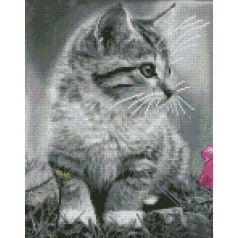 Набор для творчества алмазная картина Серый котенок Strateg размером 30х40 см (KB002)