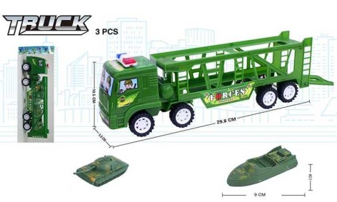 Трейлер с военной техникой (катер и танк) инерция 35 см в п/е /144-2/
