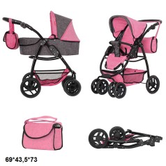 Коляска для куклы 2в1 CARRELLO AVANTI 9662 PINK с сумкой метал.кор.60,5*18,5*38,5 