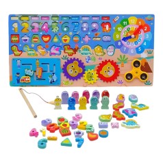 Дошка логічна 53482 WToys, математичний+фруктовий сортер, шестерні, спінер, годинник, пальчиковий лабіринт, магнітна рибальство, в коробці