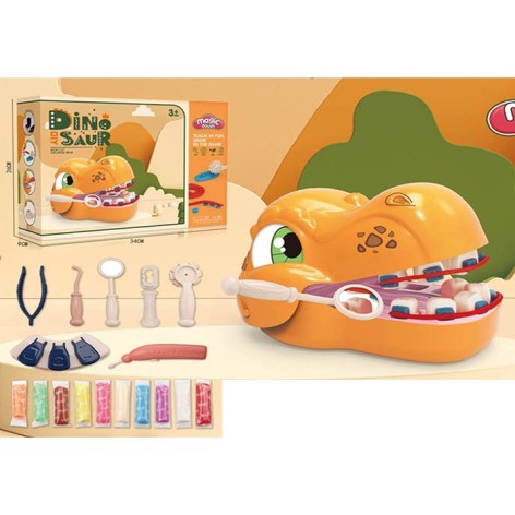 Пластилин стоматолог, 10 стиков/10 цветов, динозавр, инструменты, аромат, на бат-ке, в кор-ке, 34-26-9см 