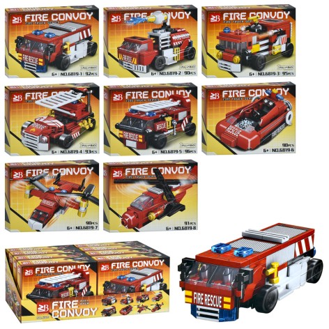 Конструктор пожежний транспорт, від 90дет, (8видів) /12/96/8шт в кор. 39-14,5-17,5см