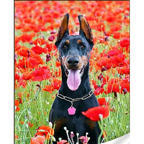 Алмазна мозаїка Strateg "Чорний доберман" 30x40 см (GM86851)