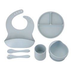 Набір силіконового дитячого посуду Lindo сірий