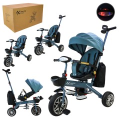 Триколісний велосипед блакитний колеса PU батар., звук, світло, з батьківскою ручкою та дахом, у кор. 64х41х31,5 см /1/