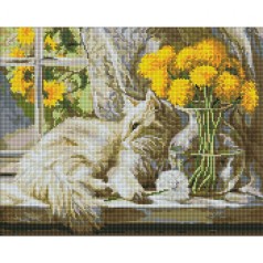 Алмазна мозаїка  "МУРКОТЛИВЕ СОНЦЕ" 40Х50 СМ
