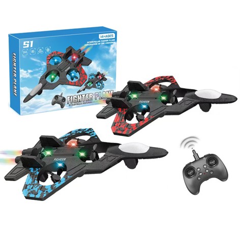 Самолет Р/К 2,4G, аккумулятор, истребитель, 25,5см, свет, пенопласт+пластик, USBзарядное, 2 цвета, в кор-це, 31-21-6см /12/