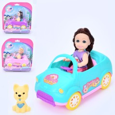 Кукла 12см, машина 15см, собачка 4,5см, 3 вида, на листьях, 21-20,5-8,5см 