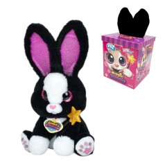 Интерактивная игрушка Магическое зайчонок, сидячий, ушки подсвечиваются, песни на английском, воспроизводит мелодии, реагирует на прикосновение палочки к носу, в коробке, (ЧЕРНЫЙ)