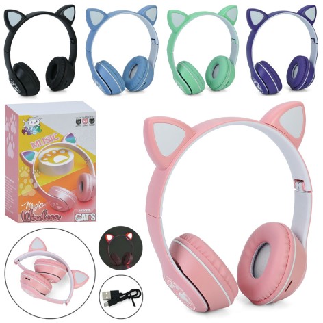 Навушники вушка, бездротові, Bluetooth, акум, світло, FM, TFслот, USBзарядне, мікс кольорів, в кор-ці, 12-17,5-7,5см /50/