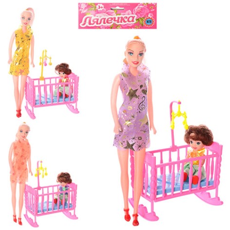 Кукла, 2 шт., кровать, 3 вида, кул., 18-32-9 см 