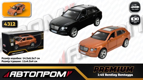 Машина мет. АВТОПРОМ 1:45 BENTLEY BENTAYGA, 2 кольори, відк.двері, кор. 14,5*6,5*7см 