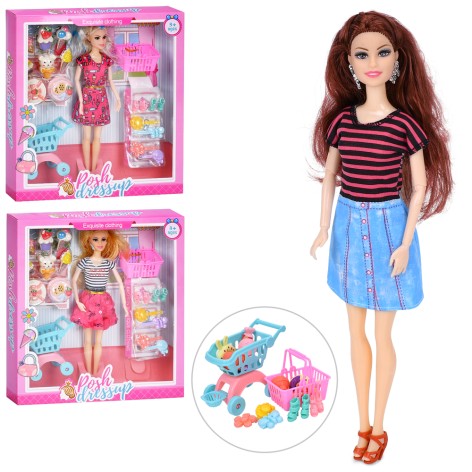 Кукла 30см, шарнирные руки, коляска, корзина, сладости, обувь, заколки, микс видов, в кор-це, 30-33-5,5см 