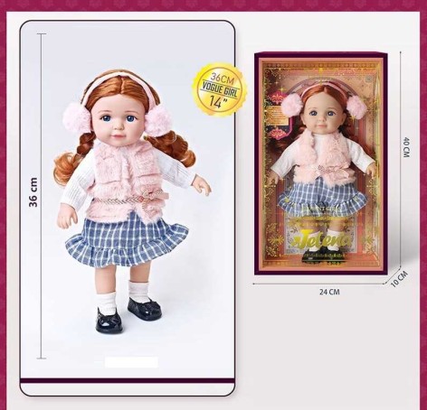 Лялька м'якотіла 36 см, імітація скляних очей, голова та кінцівки пластикові, прошите волосся, знімний одяг та взуття 65016-9