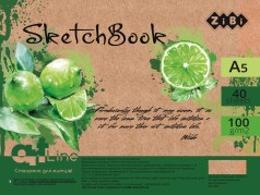 Скетчбук А5, 40 листів, пружина, кремовий блок 100 г/м2, зелений, ART Line