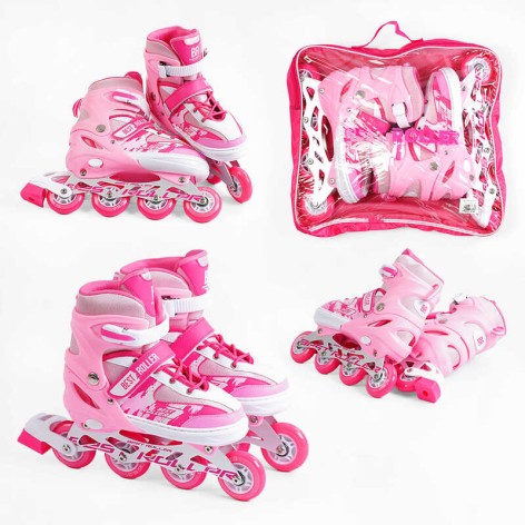 Ролики Best Roller /размер 38-42/ цвет – РОЗОВЫЙ колеса PU, ПЕРЕДНЕ КОЛЕСО СВЕТЛО, стелька 24.5-26.5 см, d колес – 7 см, в сумке /6/