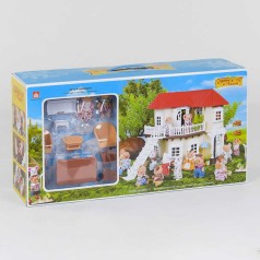 Домик игрушечный "Счастливая семья" 2 этажа, 2 флоксовых героя, мебель, свет, в коробке