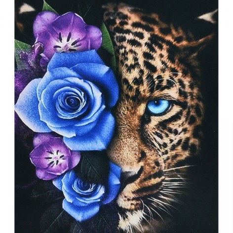 Алмазна мозаїка "Леопард у квітах", 30х40 см