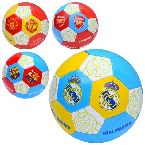 Мяч футбольный размер 5, ПВХ 1,6мм, 260-280г, 4 вида(клубы), в п/е 
