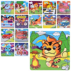 Деревянная игрушка Пазлы 16шт, микс видов, в п/э, 15-15-0,5см /100/