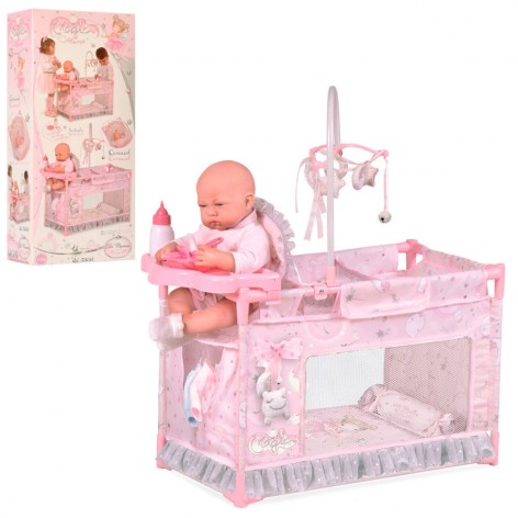 Манеж для ляльки, 59-31-38 см, металевий, стілець для годування, підвіски, посуд, в коробці, 24-55-14,5 см
