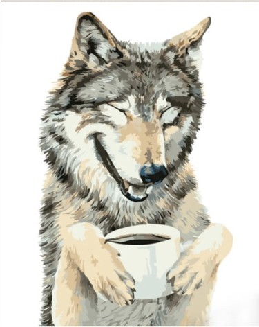 Набор для росписи по номерам Волк и чашечка Strateg размером 30х40 см (SS6794)