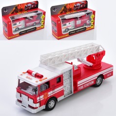 Пожарная машина металл, инерц, 17см, звук, свет, подвижные детали,резиновые колеса, открывающаяся дверь, 3 вида, на бат(табл), в кор-ке,22,5-14,5-16,5см 