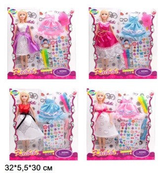Кукла Kaibibi 29 см BLD170/BLD170-1 платье-раскраска, наклейки, маркеры 2 вида, 2 цвета 32*5,5*30