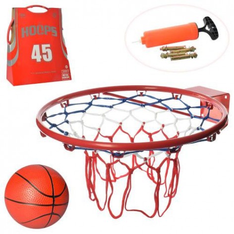 Баскетбольна каблучка дитяча металева, 45 см, сітка, м'яч, насос, в коробці, 45-52-10см