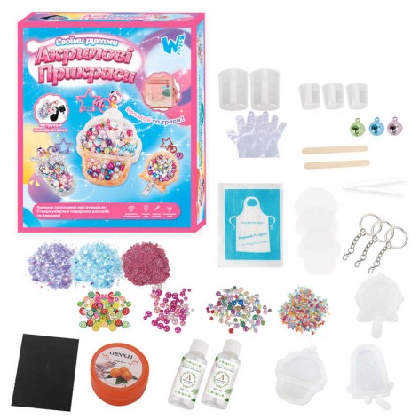 Акрилові прикраси WToys, 3 види, епоксидний клей, активатор, силіконові молди, прикраси, ланцюжки, в кор, мікс видів 