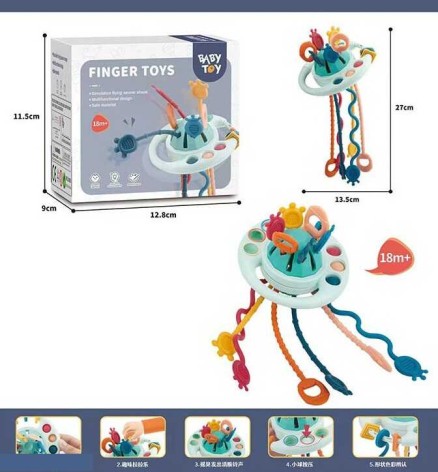 Игрушка-погремушка, грызунец, поп ит, передвижная кнопка, резиновые веревочки, 12,8*9*11,5 см, в кор.