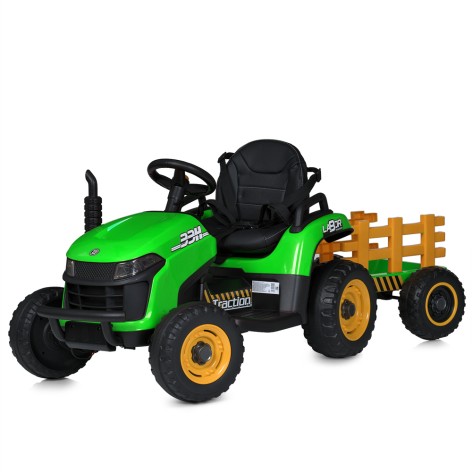 Трактор M 5111EBLR-5 (1шт) р/к2,4G, з причепом, 2 мотори 45W, 1акум12V9AH, муз,світло, колесаEVA, шкір.сидіння, зелений