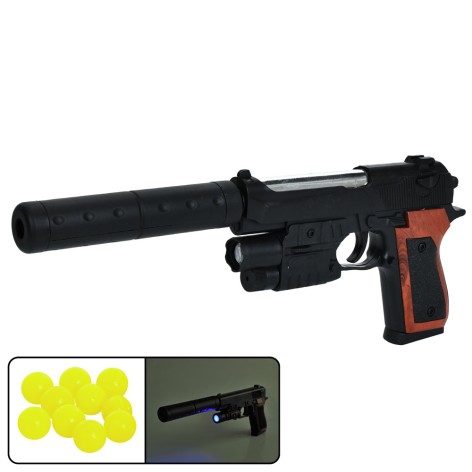 Пістолет 31см, пластикові кулі, лазер, світло, на бат(табл), у п/е 15-23-3см 
