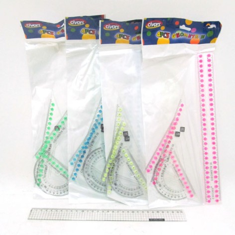 Набір прозр.: 2 угольника+трансп.+ лінійка 30см 