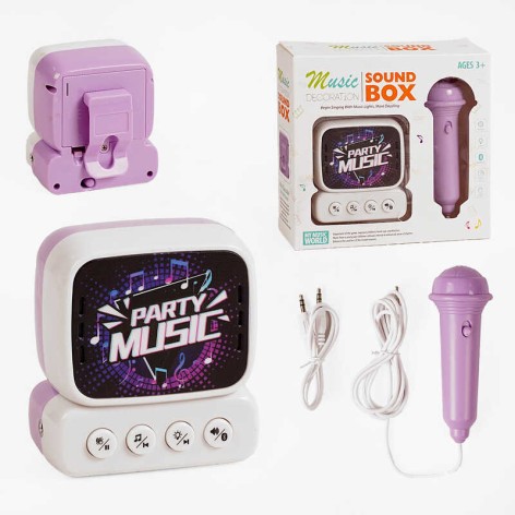 Караоке дитячі мелодії, підсвічування, мікрофон, підключення до телефону, регулювання гучності, мультимедійний кабель 3.5 мм, кор. 