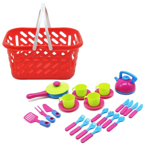Кошик із посудом червоний