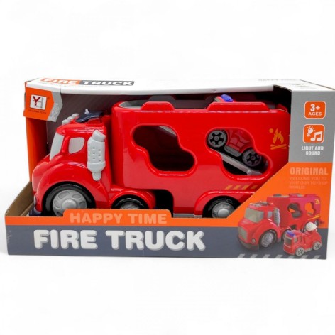 Вантажівка автовоз пожежна YA HANG TOYS "98-319A/320A/322A" з машинкою, світло, звук (ЧЕРВОНА)