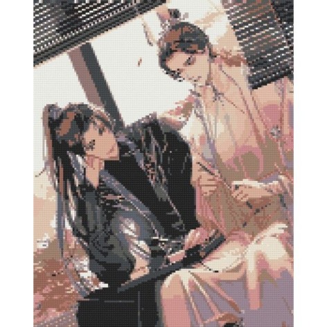 Алмазна мозаїка Origami "Аніме. Хаскі та його вчитель Білий Кіт" 40x50 см (OD3184)